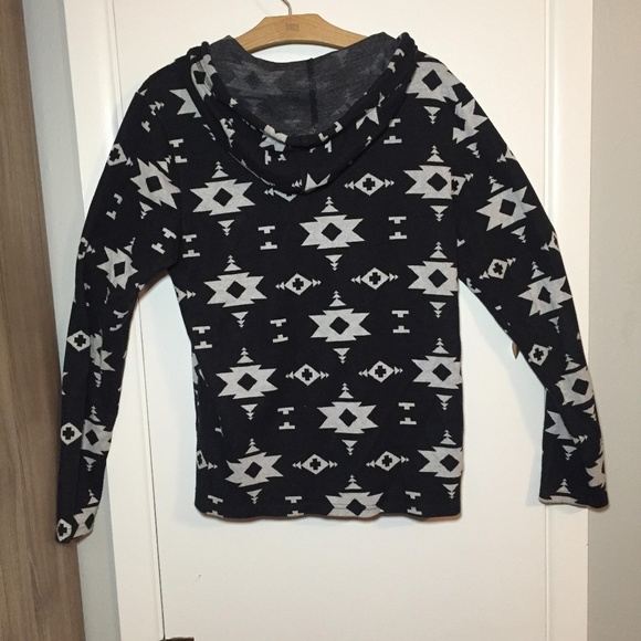 ON THE BYAS Black and White Aztec Hoodie - Picture 2 of 3